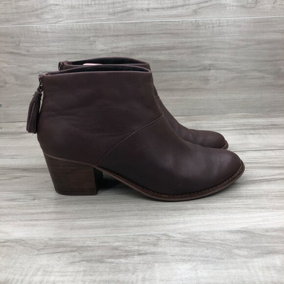 Toms Ankle Boots Women's 8.5 Carpe Diem Leila Burgundy Leather Back Zip Booties - Picture 1 of 12